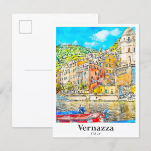 Carte Postale Vernazza Italie Voyage Aquarelle Croquis main