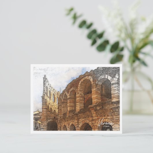 Carte Postale Vérone Italie Beau paysage de crayon couleur (Debout devant)