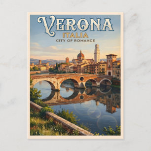 Carte Postale Verone Italie Rivière Adige Voyage Rétro