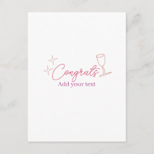 Carte Postale verre à vin félicitations étoiles rose pastel gras