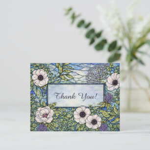 Carte Postale Verre Bleu Vert Floral Teinté Merci