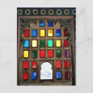 Carte Postale Verre coloré dans un cadre de fenêtre en bois