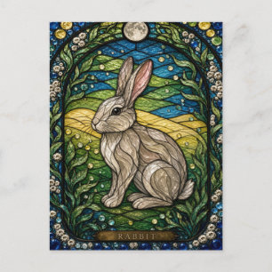 Carte Postale Verre de couleur Lapin / Lièvre Prairie Bordure Il