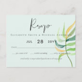 Carte Postale Verre de mer Vert Bleu Mariage de feuille tropical (Devant)