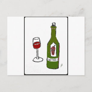 Carte Postale VERRE DE VIN ET BOUTEILLE SKETCH par jill