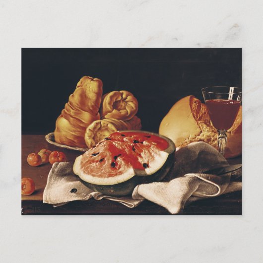 Carte Postale Verre de vin, pastèque et pain (Devant)