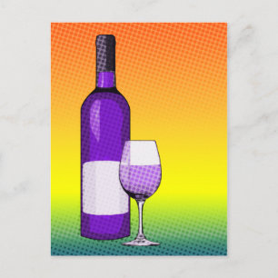 Carte Postale verre et bouteilles de vin comique demi-ton
