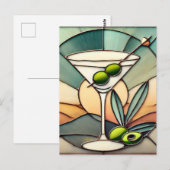 Carte Postale Verre teinté du milieu du siècle 2 Martini olive (Devant / Derrière)