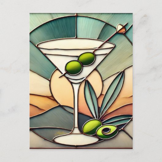 Carte Postale Verre teinté du milieu du siècle 2 Martini olive (Devant)