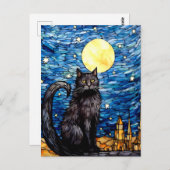 Carte Postale Verre tendu Chat noir Starry nuit (Devant / Derrière)