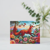 Carte Postale Verre tendu Look Renard rouge et fleurs (Debout devant)