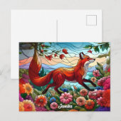 Carte Postale Verre tendu Look Renard rouge et fleurs (Devant / Derrière)