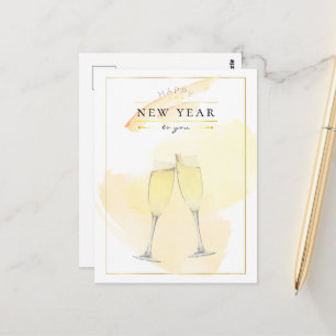 Carte Postale Verres à champagne à l'aquarelle élégants Nouvel A