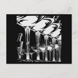 Carte Postale Verres à champagne Art Déco noir et blanc