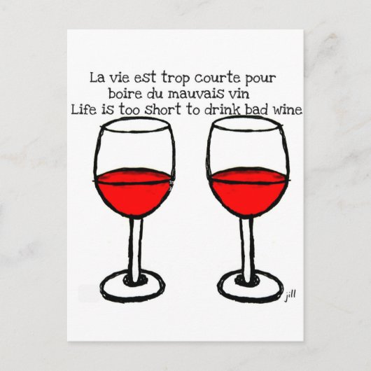 CARTE POSTALE VERRES DE VIN ROUGE AVEC QUOTE FRANÇAIS ANGLAIS (Devant)