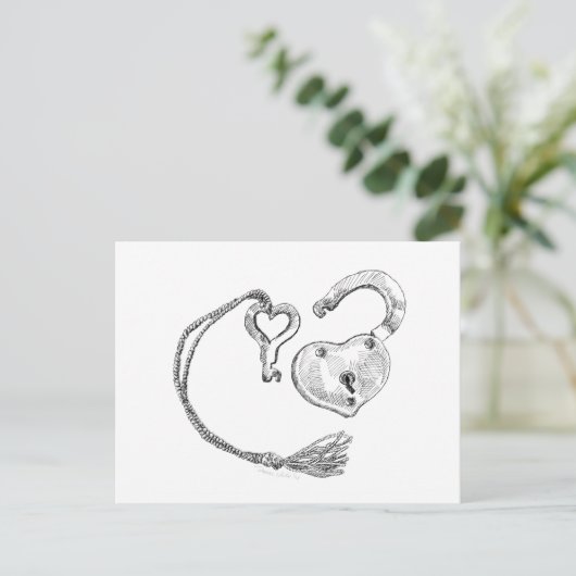 Carte Postale Verrouillage du coeur et clé (Debout devant)