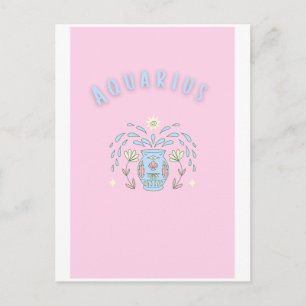 Carte Postale Verseau Aquarius rose, impression signe du zodiaqu