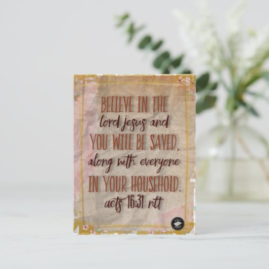 Carte postale - Verset biblique Actes 16:31 NEG (Debout devant)