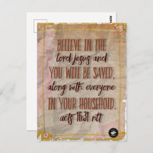 Carte postale - Verset biblique Actes 16:31 NEG (Devant / Derrière)