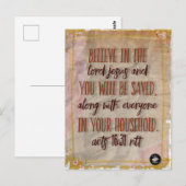 Carte postale - Verset biblique Actes 16:31 NEGR (Devant / Derrière)