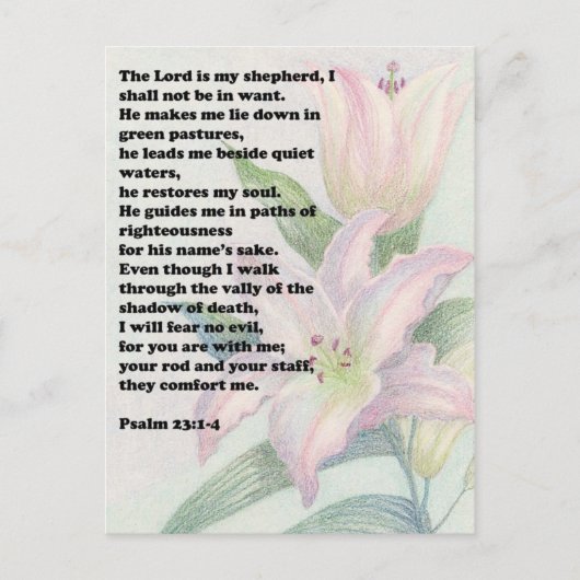 Carte Postale Verset biblique et lis de fleurs (Devant)