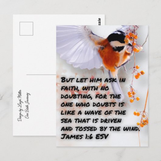 Carte postale verset biblique Jacques 1:6 (Devant / Derrière)