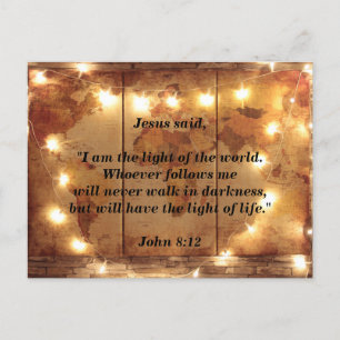 Carte Postale Verset biblique Jean 8:12 Jésus est la lumière du