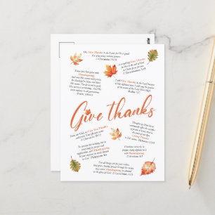 Carte Postale Versets de la Bible de Thanksgiving avec feuilles