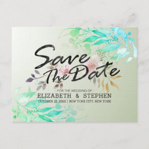 Carte Postale Vert Aquarelle Feuille Mariage Chic Enregistrer La