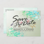 Carte Postale Vert Aquarelle Feuille Mariage Chic Enregistrer La (Devant / Derrière)