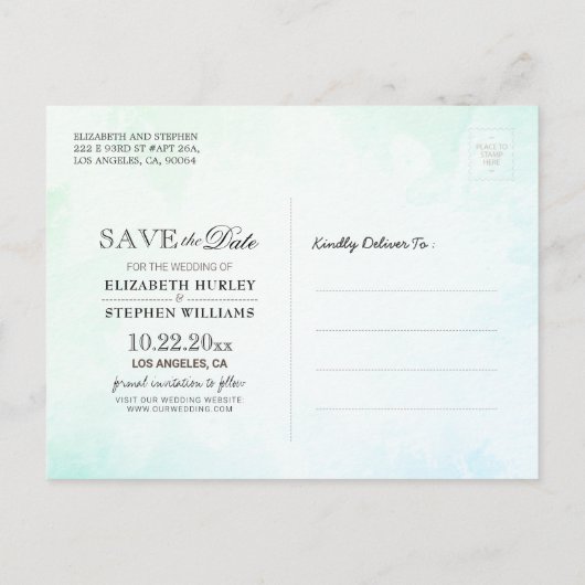 Carte Postale Vert Aquarelle Feuille Mariage Chic Enregistrer La (Dos)