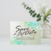 Carte Postale Vert Aquarelle Feuille Mariage Chic Enregistrer La (Debout devant)