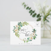 Carte Postale Vert Blanc Jaune Floral Mariage Enregistrer la dat (Debout devant)