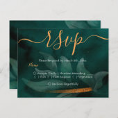 Carte Postale vert émeraude moderne et feuille RSVP (Devant / Derrière)