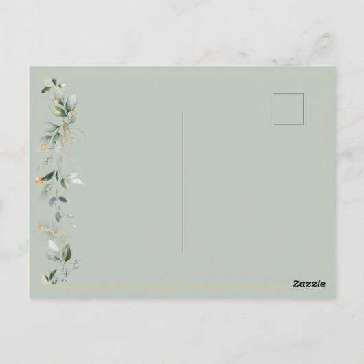 Carte Postale Vert Eucalyptus Floral Vert Mariage Or Vert (Dos)