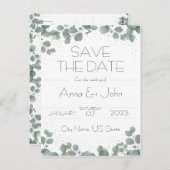 Carte Postale Vert Eucalyptus Vert moderne Sauvez la date (Devant / Derrière)
