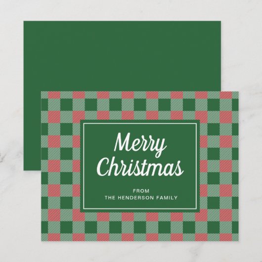 Carte Postale Vert festif à carreaux Joyeux Noël Script (Devant / Derrière)