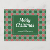 Carte Postale Vert festif à carreaux Joyeux Noël Script (Devant)