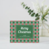 Carte Postale Vert festif à carreaux Joyeux Noël Script (Debout devant)