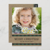 Carte Postale Vert noir En vichy Kraft Joyeux Noël Photo (Devant / Derrière)