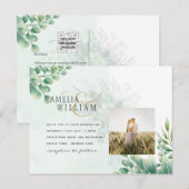 Carte Postale Vert Or Eucalyptus MARIAGE QR CODE Moderne (Devant / Derrière)