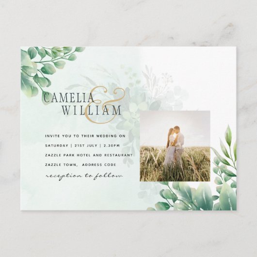 Carte Postale Vert Or Eucalyptus MARIAGE QR CODE Moderne (Devant)
