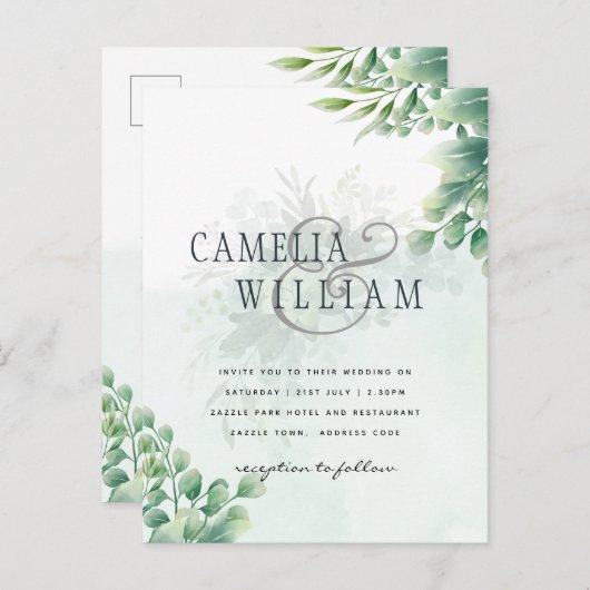 Carte Postale Vert Or Eucalyptus MARIAGE QR CODE Moderne (Devant / Derrière)