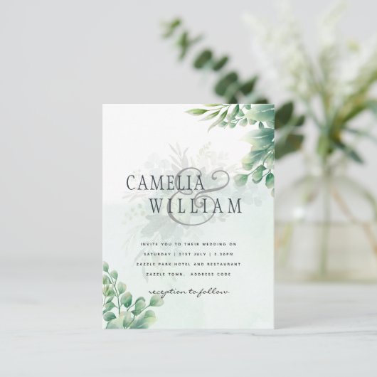 Carte Postale Vert Or Eucalyptus MARIAGE QR CODE Moderne (Debout devant)