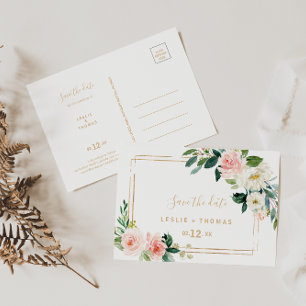 Carte Postale Vert & Or Géométrique Élégant Enregistrer la date