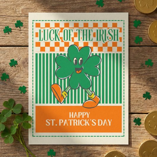Carte Postale Vert Orange Retro Trèfle Marchant Saint-Patrick