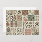 Carte Postale Vert Patchwork rose rose Floral Design Quilé (Devant / Derrière)