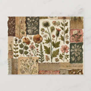 Carte Postale Vert Patchwork rose rose Floral Design Quilé
