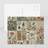 Carte Postale Vert Patchwork rose rose Floral Design Quilé (Devant / Derrière)