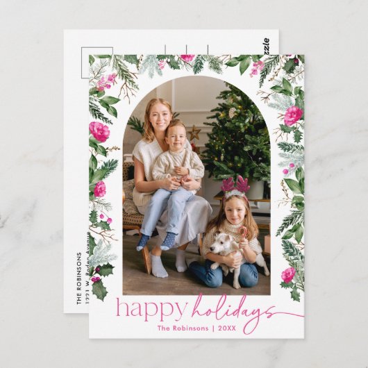 Carte Postale Vert rose vif Feuillage Arc 1 Photo Fête (Devant / Derrière)